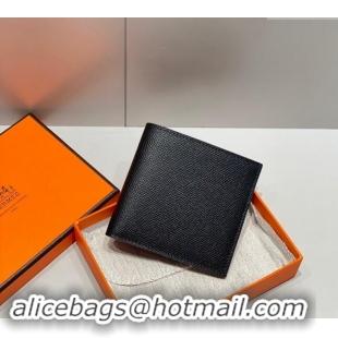 Top Grade Hermes Epsom Leather Bifold Wallet H092403 Black 2024