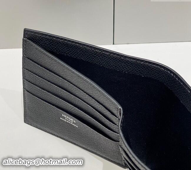 Top Grade Hermes Epsom Leather Bifold Wallet H092403 Black 2024