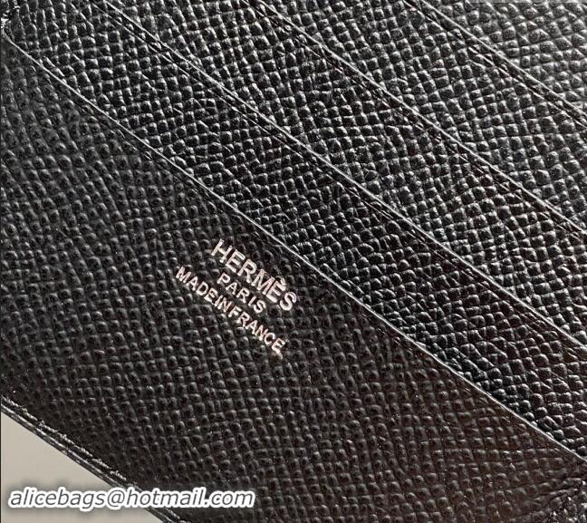 Top Grade Hermes Epsom Leather Bifold Wallet H092403 Black 2024