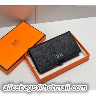 Top Quality Hermes Bearn Togo Supple Leather Long Wallet H092404 Black/Silver 2024