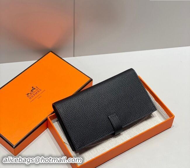 Top Quality Hermes Bearn Togo Supple Leather Long Wallet H092404 Black/Silver 2024