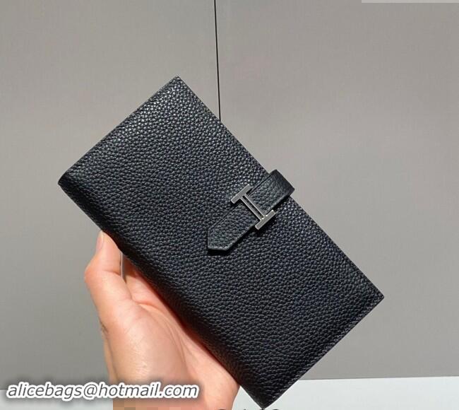 Top Quality Hermes Bearn Togo Supple Leather Long Wallet H092404 Black/Silver 2024