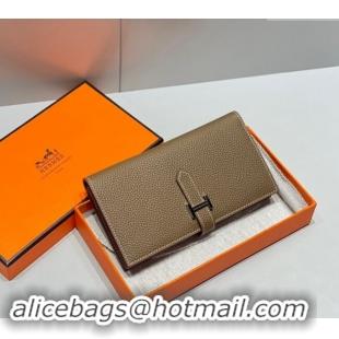 Top Design Hermes Bearn Togo Supple Leather Long Wallet H092404 Elephant Grey/Silver 2024