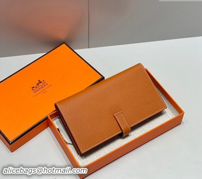 Top Quality Hermes Bearn Togo Supple Leather Long Wallet H092404 Brown/Silver 2024