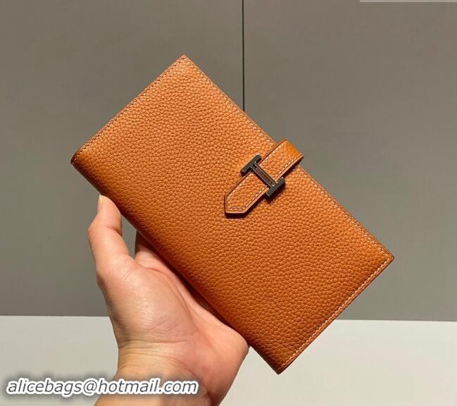 Top Quality Hermes Bearn Togo Supple Leather Long Wallet H092404 Brown/Silver 2024