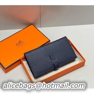 Best Price Hermes Bearn Togo Supple Leather Long Wallet H092404 Navy Blue/Silver 2024