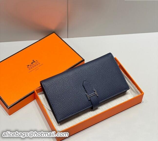 Best Price Hermes Bearn Togo Supple Leather Long Wallet H092404 Navy Blue/Silver 2024