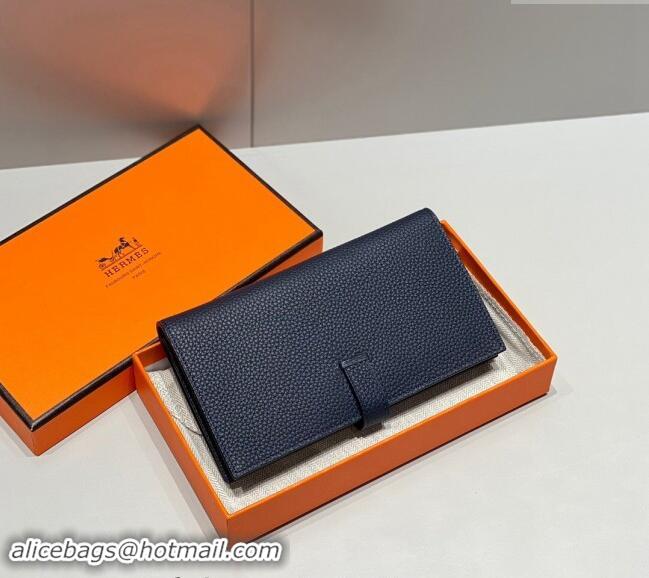 Best Price Hermes Bearn Togo Supple Leather Long Wallet H092404 Navy Blue/Silver 2024