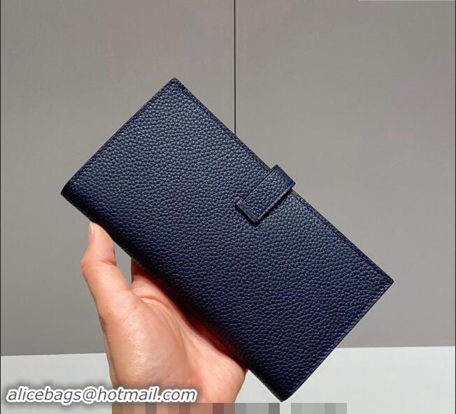 Best Price Hermes Bearn Togo Supple Leather Long Wallet H092404 Navy Blue/Silver 2024