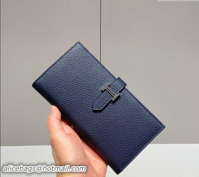 Best Price Hermes Bearn Togo Supple Leather Long Wallet H092404 Navy Blue/Silver 2024