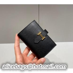 Grade Quality Hermes Bearn Epsom Leather Mini Wallet H092405 Black/Gold 2024