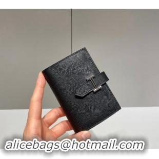 Buy Cheap Hermes Bearn Epsom Leather Mini Wallet H092405 Black/Silver 2024