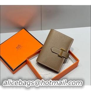 Luxury Cheap Hermes Bearn Epsom Leather Mini Wallet H092405 Elephant Grey/Gold 2024