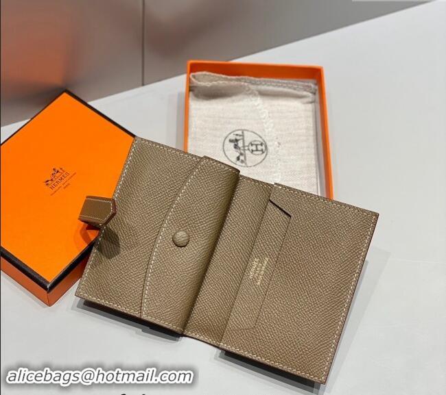 Luxury Cheap Hermes Bearn Epsom Leather Mini Wallet H092405 Elephant Grey/Gold 2024