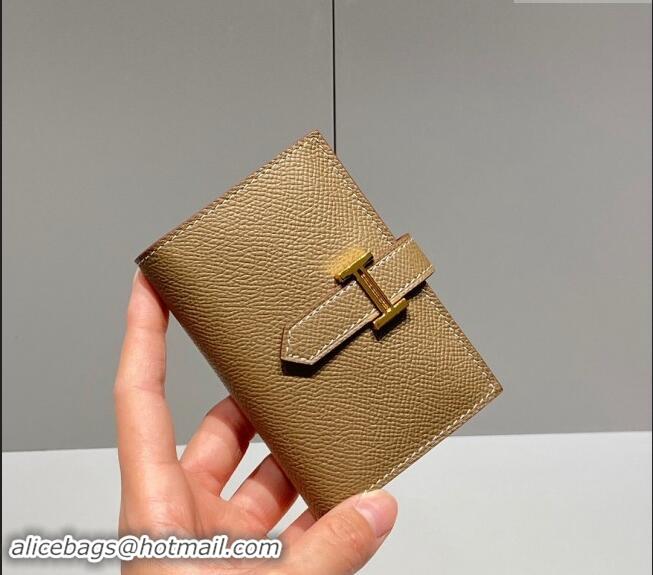 Luxury Cheap Hermes Bearn Epsom Leather Mini Wallet H092405 Elephant Grey/Gold 2024