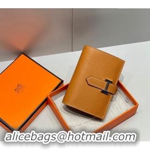 Best Quality Hermes Bearn Epsom Leather Mini Wallet H092405 Brown/Silver 2024