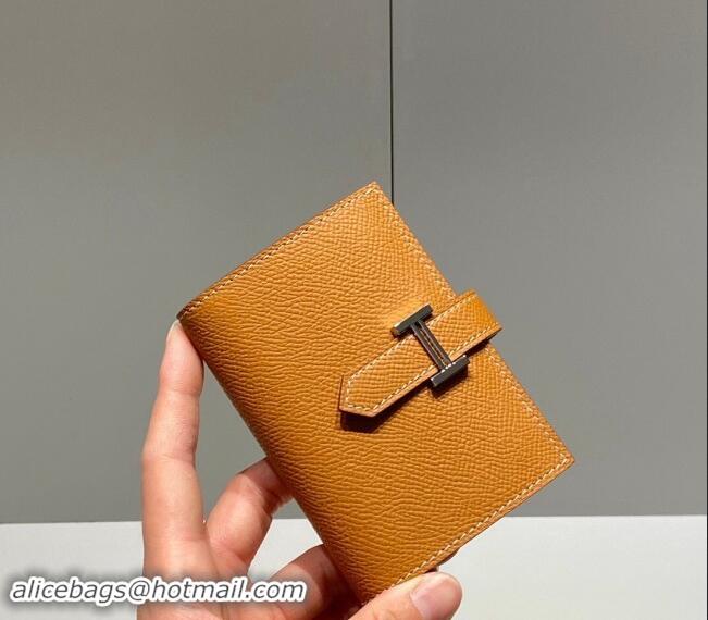 Best Quality Hermes Bearn Epsom Leather Mini Wallet H092405 Brown/Silver 2024