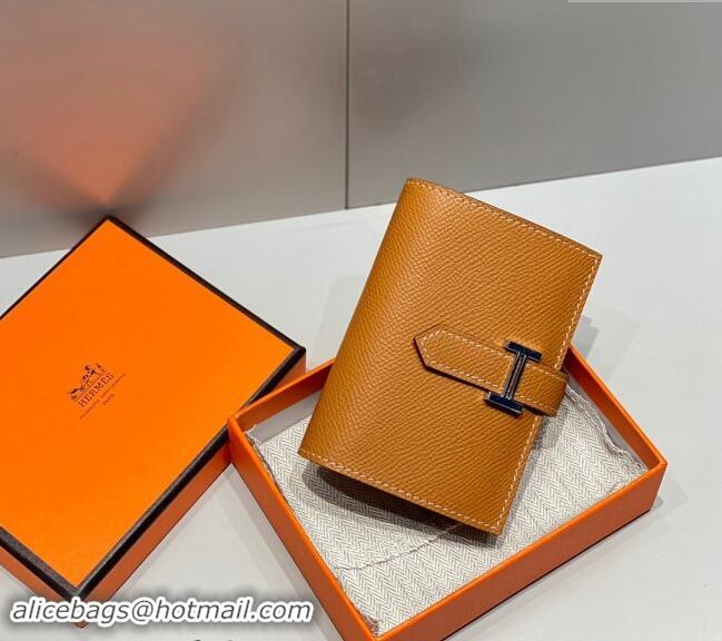 Best Quality Hermes Bearn Epsom Leather Mini Wallet H092405 Brown/Silver 2024