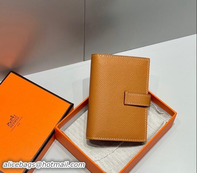 Best Quality Hermes Bearn Epsom Leather Mini Wallet H092405 Brown/Silver 2024