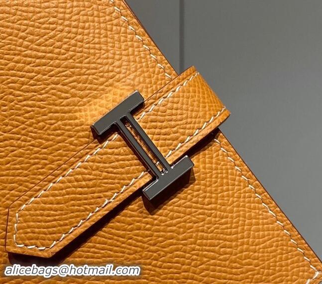 Best Quality Hermes Bearn Epsom Leather Mini Wallet H092405 Brown/Silver 2024