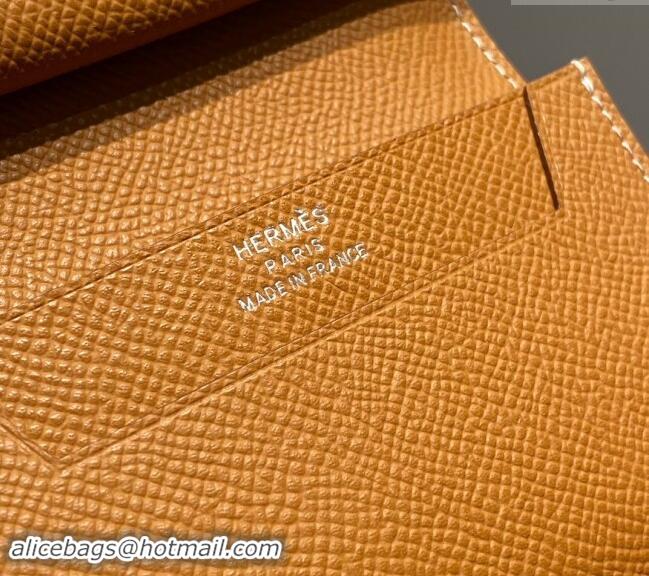 Best Quality Hermes Bearn Epsom Leather Mini Wallet H092405 Brown/Silver 2024