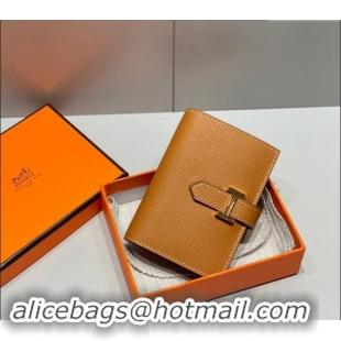 Pretty Style Hermes Bearn Epsom Leather Mini Wallet H092405 Brown/Gold 2024