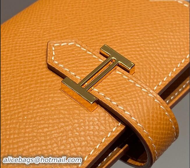 Pretty Style Hermes Bearn Epsom Leather Mini Wallet H092405 Brown/Gold 2024