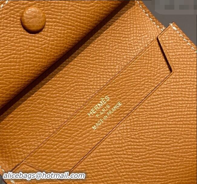 Pretty Style Hermes Bearn Epsom Leather Mini Wallet H092405 Brown/Gold 2024