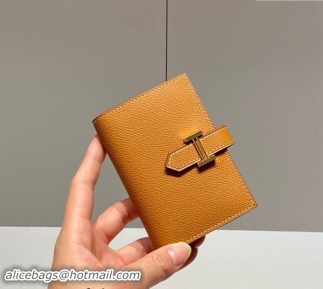 Pretty Style Hermes Bearn Epsom Leather Mini Wallet H092405 Brown/Gold 2024