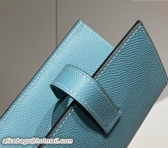 New Fashion Hermes Bearn Epsom Leather Mini Wallet H092405 Denim Blue/Silver 2024