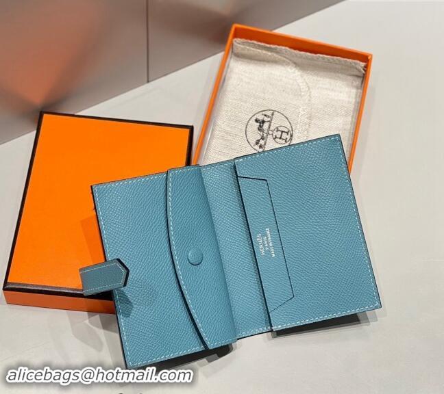 New Fashion Hermes Bearn Epsom Leather Mini Wallet H092405 Denim Blue/Silver 2024