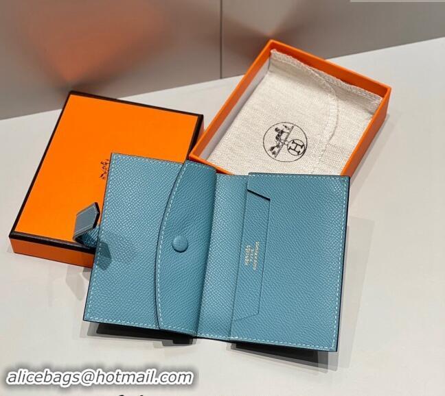 Top Quality Hermes Bearn Epsom Leather Mini Wallet H092405 Denim Blue/Gold 2024