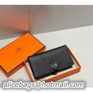 Buy Cheapest Hermes Bearn Epsom Leather Long Wallet H092404 Black/Silver 2024