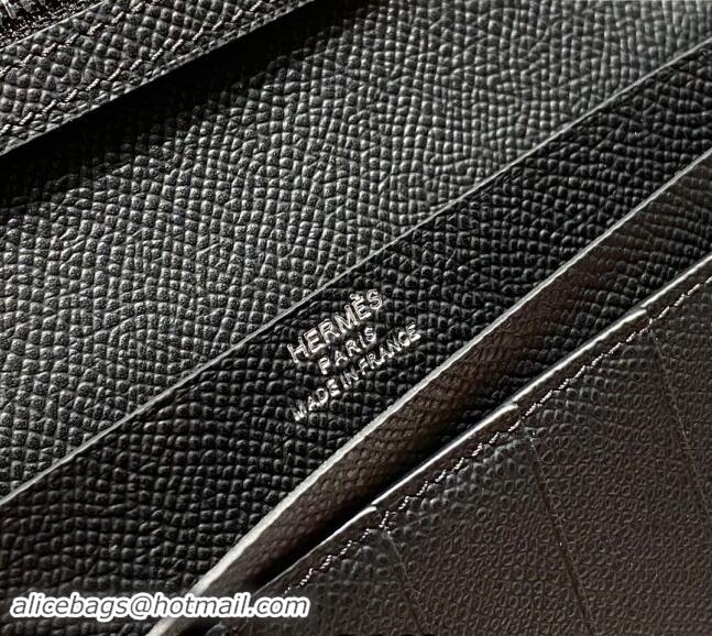 Buy Cheapest Hermes Bearn Epsom Leather Long Wallet H092404 Black/Silver 2024