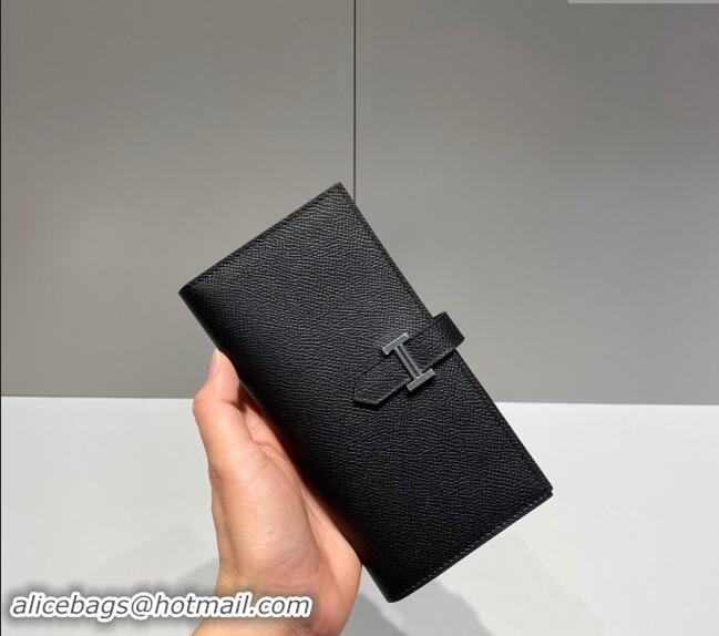 Buy Cheapest Hermes Bearn Epsom Leather Long Wallet H092404 Black/Silver 2024