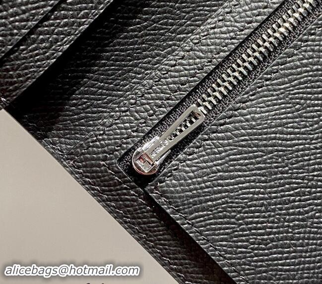 Buy Cheapest Hermes Bearn Epsom Leather Long Wallet H092404 Black/Silver 2024