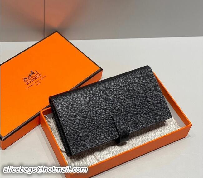 Buy Cheapest Hermes Bearn Epsom Leather Long Wallet H092404 Black/Silver 2024