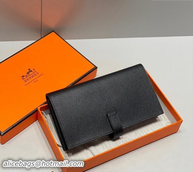 Good Looking Hermes Bearn Epsom Leather Long Wallet H092404 Black/Gold 2024