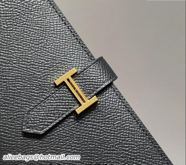 Good Looking Hermes Bearn Epsom Leather Long Wallet H092404 Black/Gold 2024