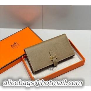 Low Cost Hermes Bearn Epsom Leather Long Wallet H092404 Elephant Grey/Gold 2024