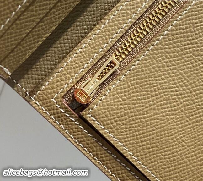 Low Cost Hermes Bearn Epsom Leather Long Wallet H092404 Elephant Grey/Gold 2024