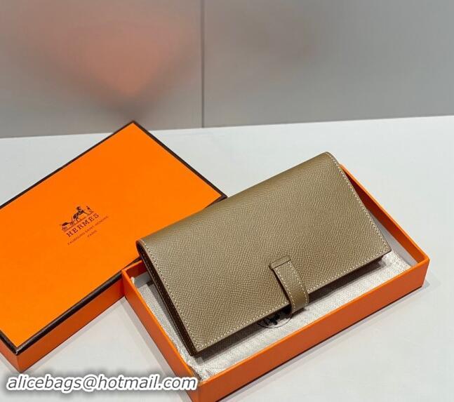 Low Cost Hermes Bearn Epsom Leather Long Wallet H092404 Elephant Grey/Gold 2024