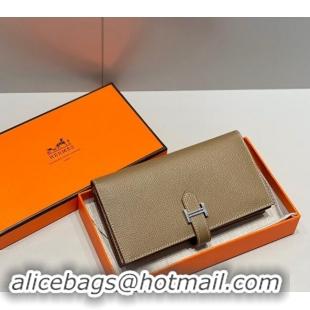 Good Taste Hermes Bearn Epsom Leather Long Wallet H092404 Elephant Grey/Silver 2024