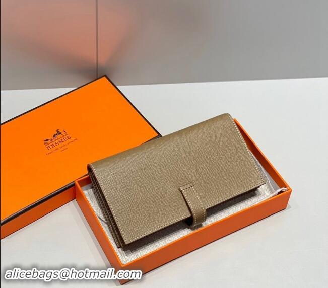 Good Taste Hermes Bearn Epsom Leather Long Wallet H092404 Elephant Grey/Silver 2024