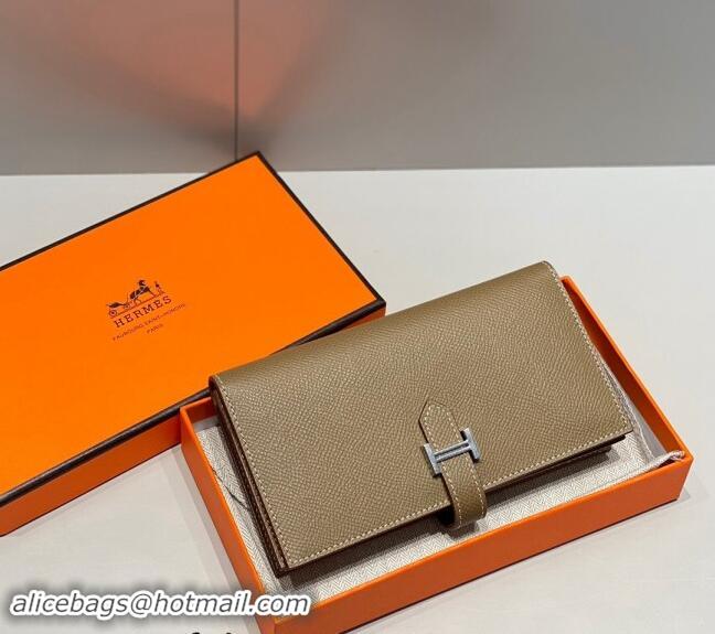 Good Taste Hermes Bearn Epsom Leather Long Wallet H092404 Elephant Grey/Silver 2024