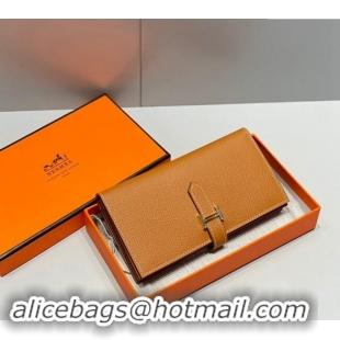 Buy Fashionable Hermes Bearn Epsom Leather Long Wallet H092404 Brown/Gold 2024