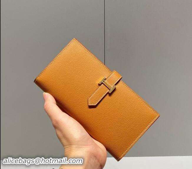 Buy Fashionable Hermes Bearn Epsom Leather Long Wallet H092404 Brown/Gold 2024