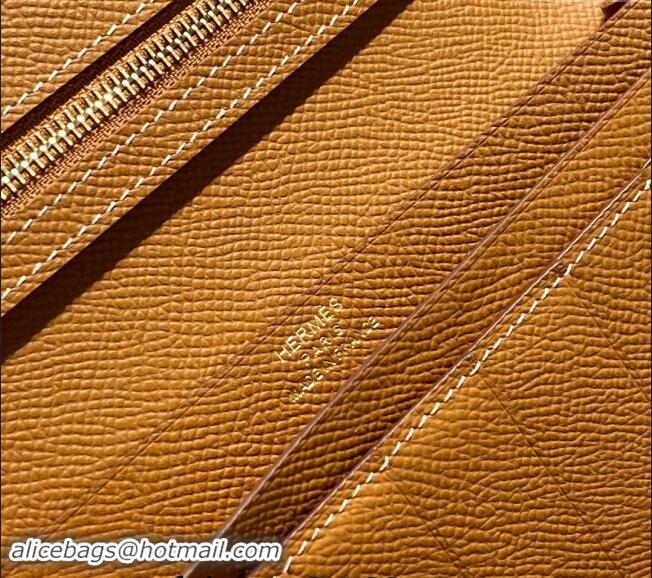 Buy Fashionable Hermes Bearn Epsom Leather Long Wallet H092404 Brown/Gold 2024