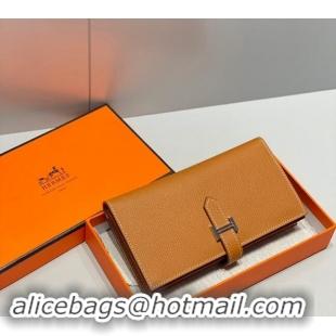 Affordable Price Hermes Bearn Epsom Leather Long Wallet H092404 Brown/Silver 2024