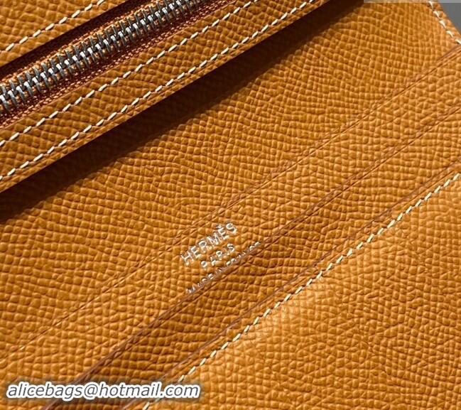 Affordable Price Hermes Bearn Epsom Leather Long Wallet H092404 Brown/Silver 2024